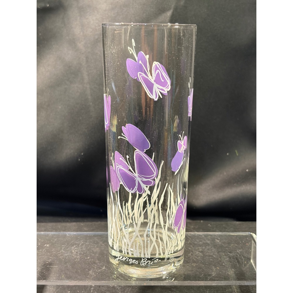 Vintage Georges Briard Purple Butterfly Highball Glass Mid Century Barware